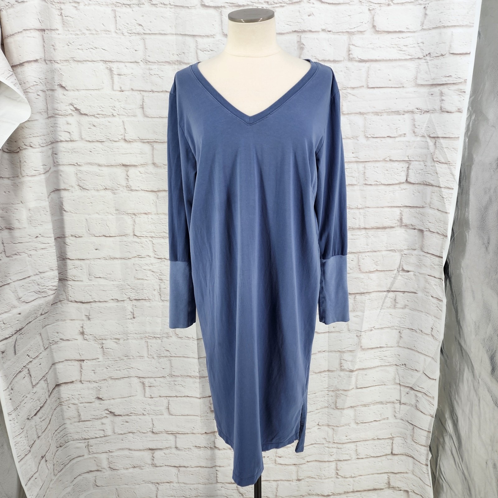 Universal Standard Pima Cotton Cocoon Dress Long Sleeve Blue Midi Xs (8-10)